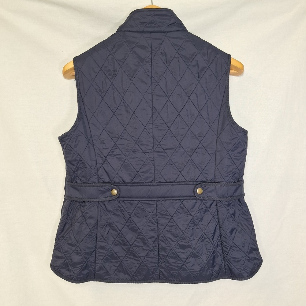 NEW Talbots Quilted Vest Petite Med Navy Blue Light Jacket Full Zip Snap Pockets - Picture 2 of 8
